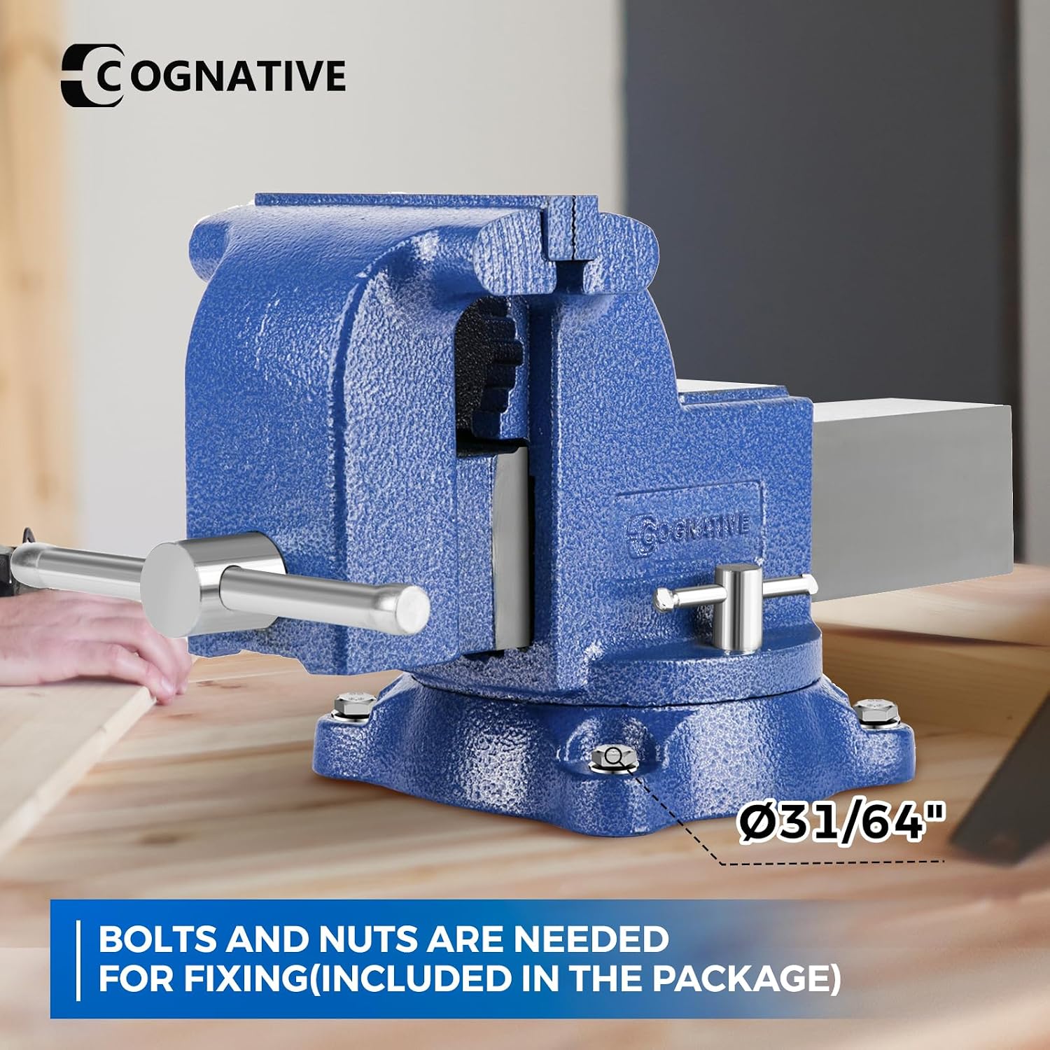 6' Heavy-Duty Bench Vise 13200LBS Stronger Clamping Force Ductile Iron Bench Vise 6 Inch 360° Swivel Bench Vice with Anvil Blue, Include Mini Bench Vice Clamp