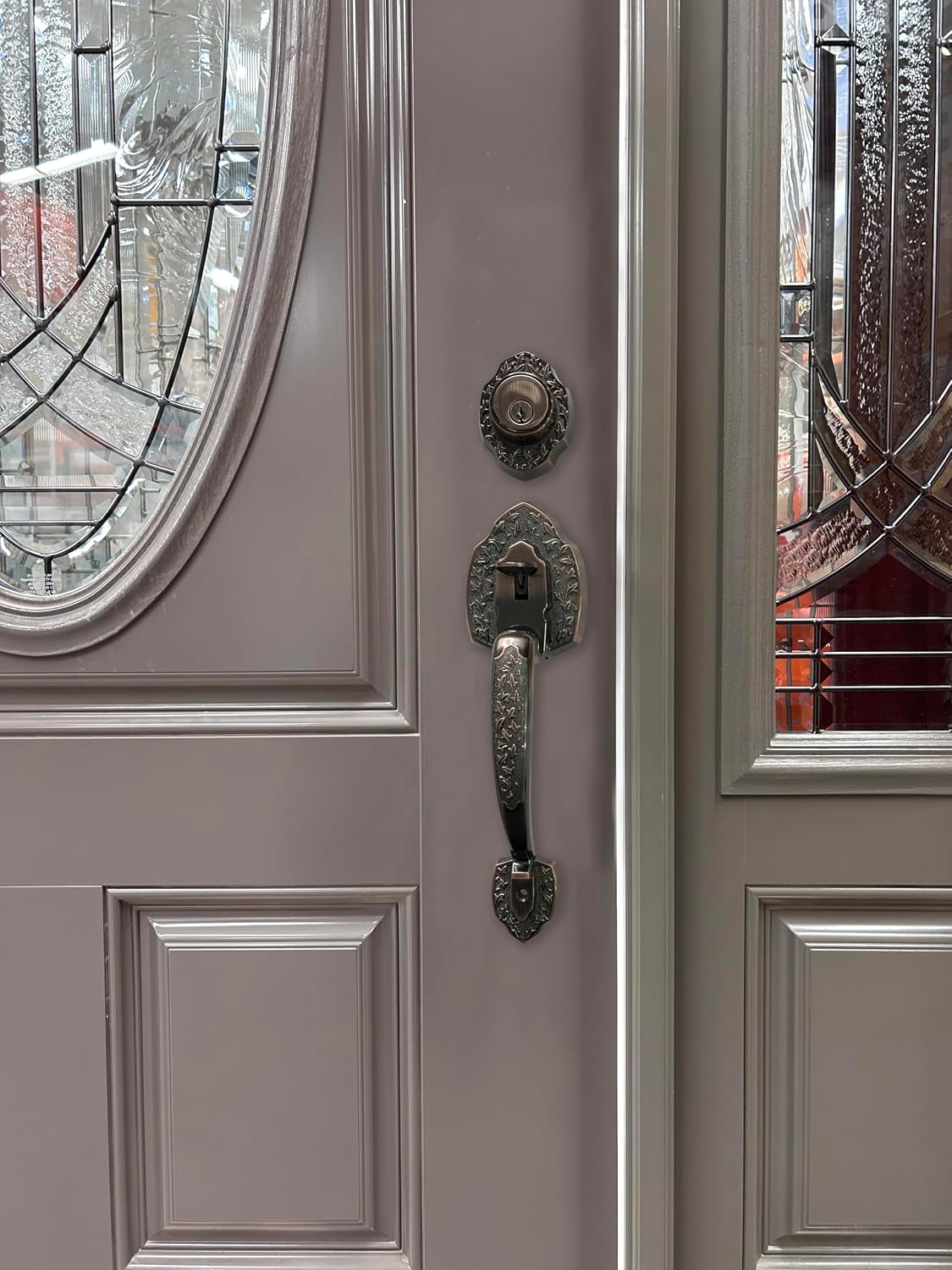 Noma Single Front Door Hardware Set, Grip Entry Door Lock Set with Lever Handle and deadbolt, Antique Copper