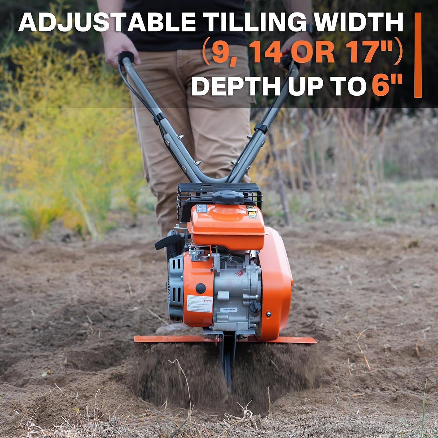 NOVUS 2-in-1 Gas Tiller for Gardening, 4-Cycle Front Tine Tiller Cultivator,9'-17' Tool-Free Tilling Width Adjustment, 24 Steel Tines, Never-Flat Wheels, 79CC Garden Tiller for Lawn, Soil Cultivation