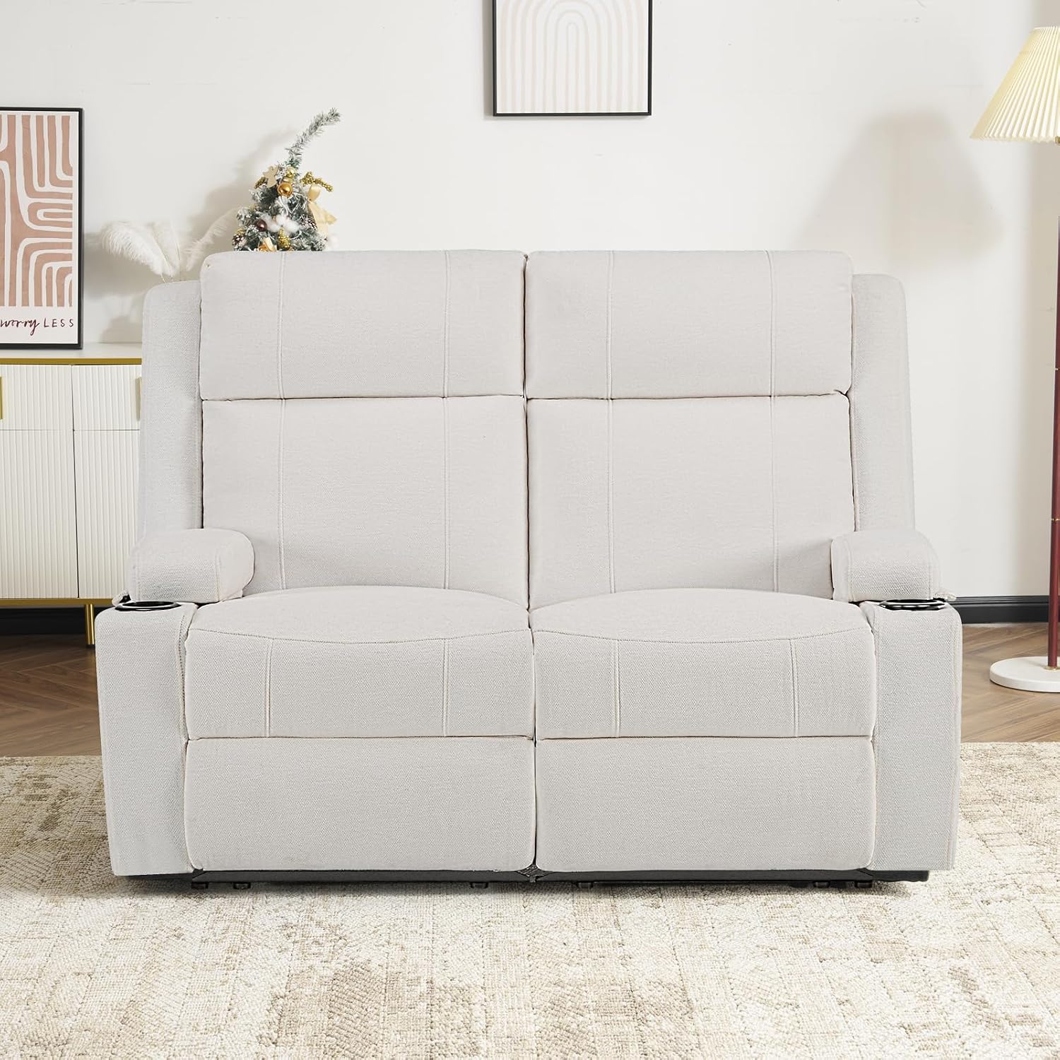 Loveseat Recliner, Loveseat Sofa with Adjustable Footrest, Wall Hugger Recliner for Living Room & Home Theater & RV(Beige)