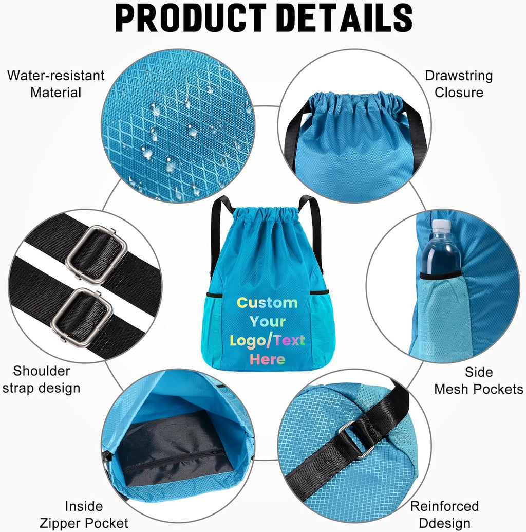 Fyore 50 Pack Personalized Drawstring Bags with Logo Text Bulk Custom Oxford Fabric Large Capacity Drawstring Backpack 11.81x4.72x16.14 in