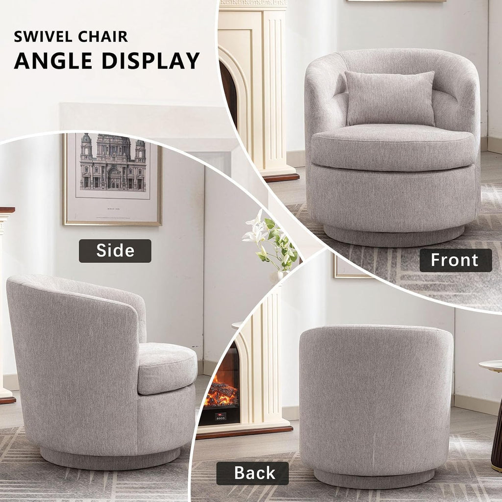 CANMOV Swivel Accent Chair Set of 2, 360 Degree Round Swivel Barrel Chair with Pillow, Upholstered Comfy Barrel Armchair Single Club Sofa Chair for Living Room, Bedroom, Reading Room, (Grey*2)