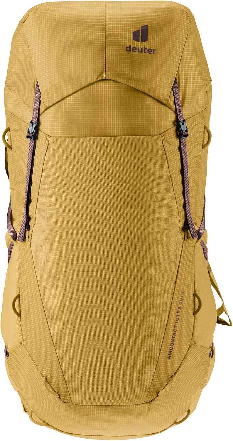Deuter Aircontact Ultra 50 + 5L Lightweight Thru-Hiker Backpack for Backpacking & Long-Distance Hiking & Travel - Savanna-Raisin