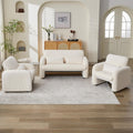 WUTUTUEE Corduroy Accent Living Room Sets, Modern Upholstered Love Seat with 2 Accent Chairs, Wide Comfy Leisure Chair Sets for Bedroom, Office, White