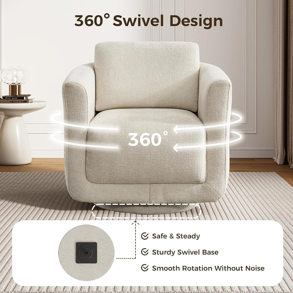 Swivel Accent Chair, 360° Chenille Barrel Swivel Chair for Living Room, Reading Nook Chair for Bedroom Small Spaces, Fully Assembled, Cream