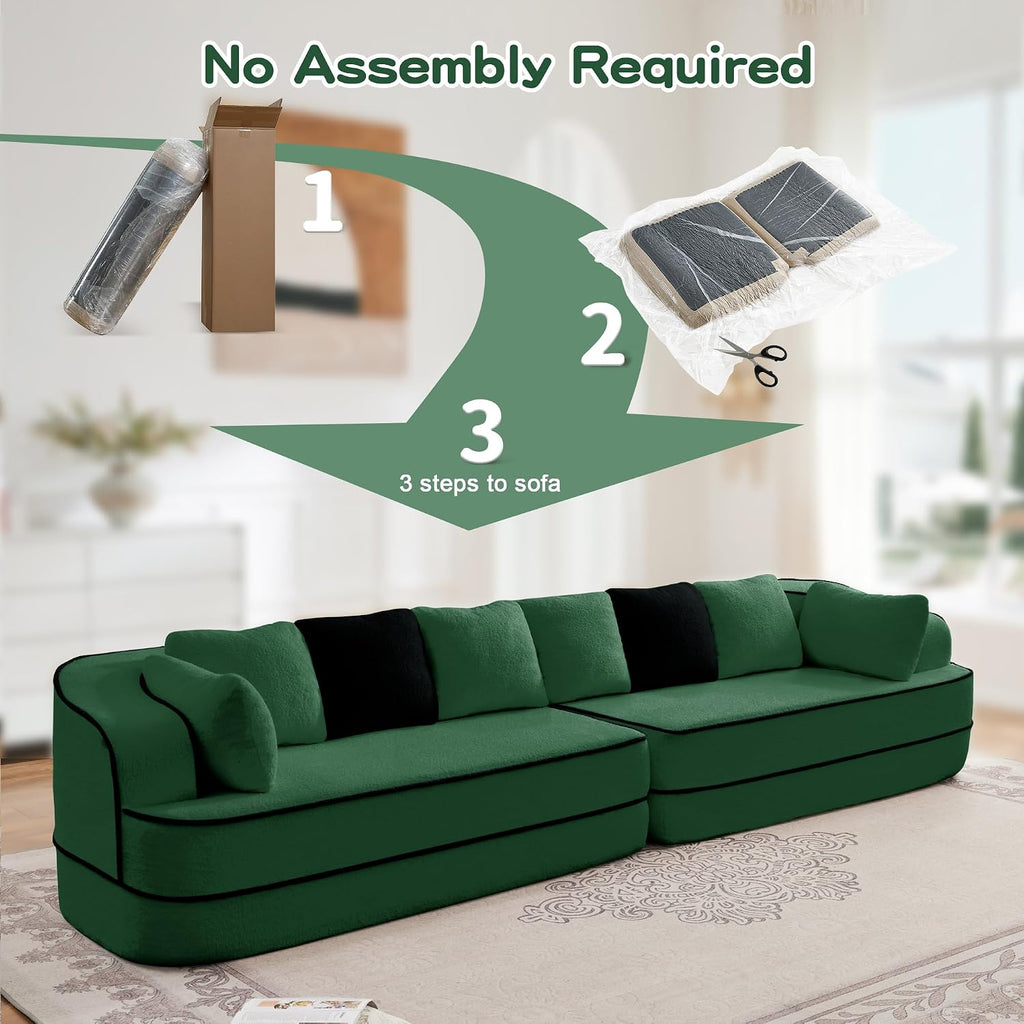 KEIKI Modular Boneless Sectional Teddy Couch with Full Chaise for Living Room, Oversized 135' Full Size Modern Luxury Sofa, for Weekend Lounging and Intimate Movie Nights, Deep Relaxation, Green