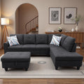 97.5' L Shaped Couch Set, Modular Sectional Couches for Living Room with Storage Ottoman, 4 Seat Home Sofa Living Room Furniture Sets with Chaise for Apartment Office (Linen, Black Grey)