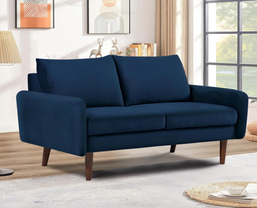 Container Furniture Direct Kent Velvet Loveseat Sofa for Modern Living Rooms and Compact Spaces, Comfy 2 Seater Couch Studio Apartment Furniture with Sleek Design, Dark Blue