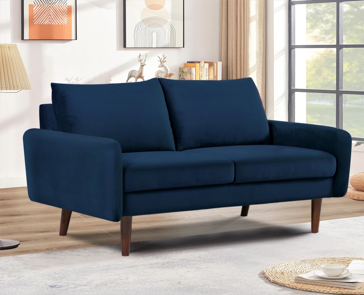 Container Furniture Direct Kent Velvet Loveseat Sofa for Modern Living Rooms and Compact Spaces, Comfy 2 Seater Couch Studio Apartment Furniture with Sleek Design, Dark Blue