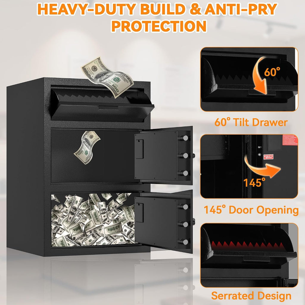 KAER 9.5 CuFt Drop Safe for Business, Cash Safe with Drop Slot, 116 lbs Heavy Duty Money Safe Box with Deposit Slot, Anti-Theft Safety Boxes for Home Floor Safe, Quick Access Digital Keypad Keys