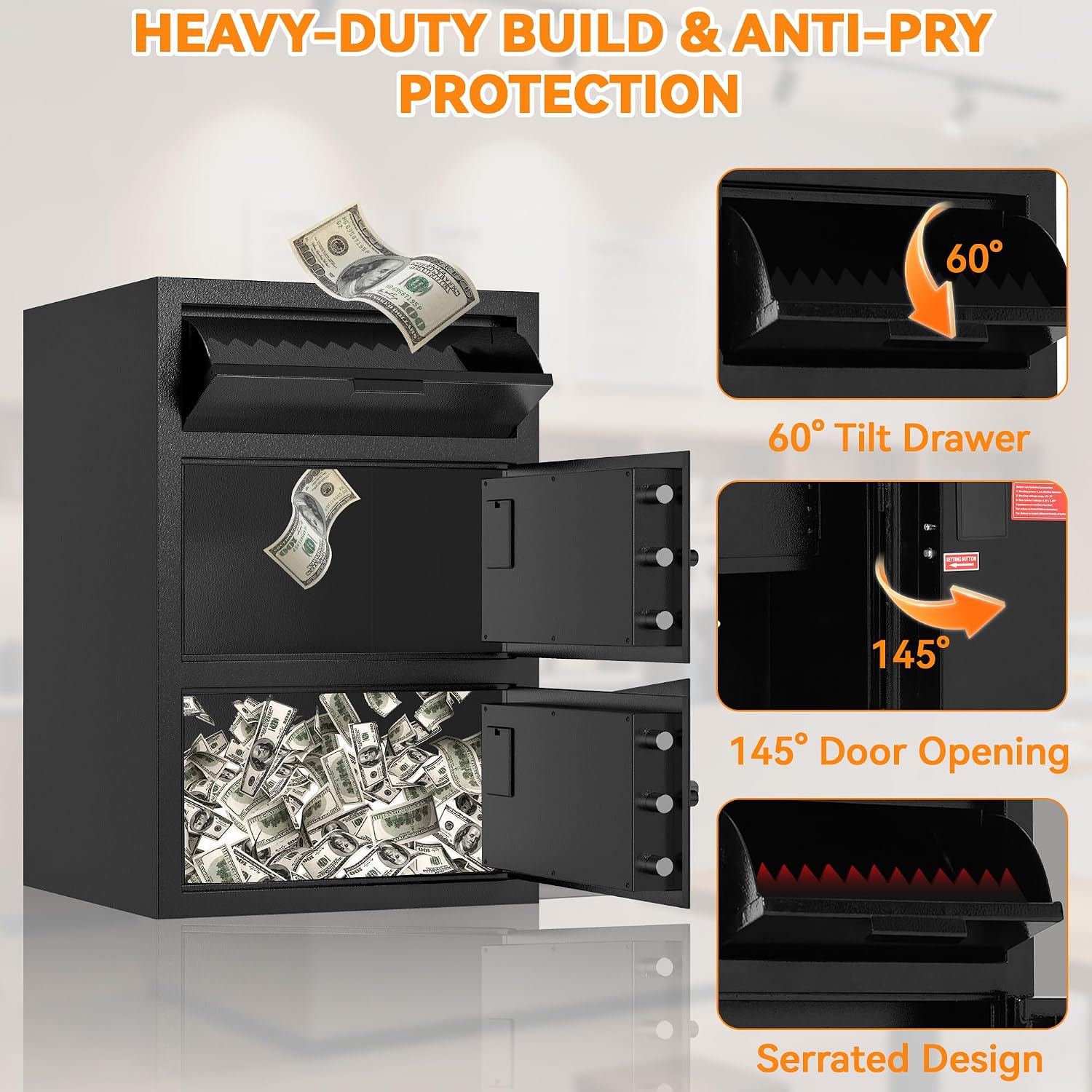 KAER 9.5 CuFt Drop Safe for Business, Cash Safe with Drop Slot, 116 lbs Heavy Duty Money Safe Box with Deposit Slot, Anti-Theft Safety Boxes for Home Floor Safe, Quick Access Digital Keypad Keys