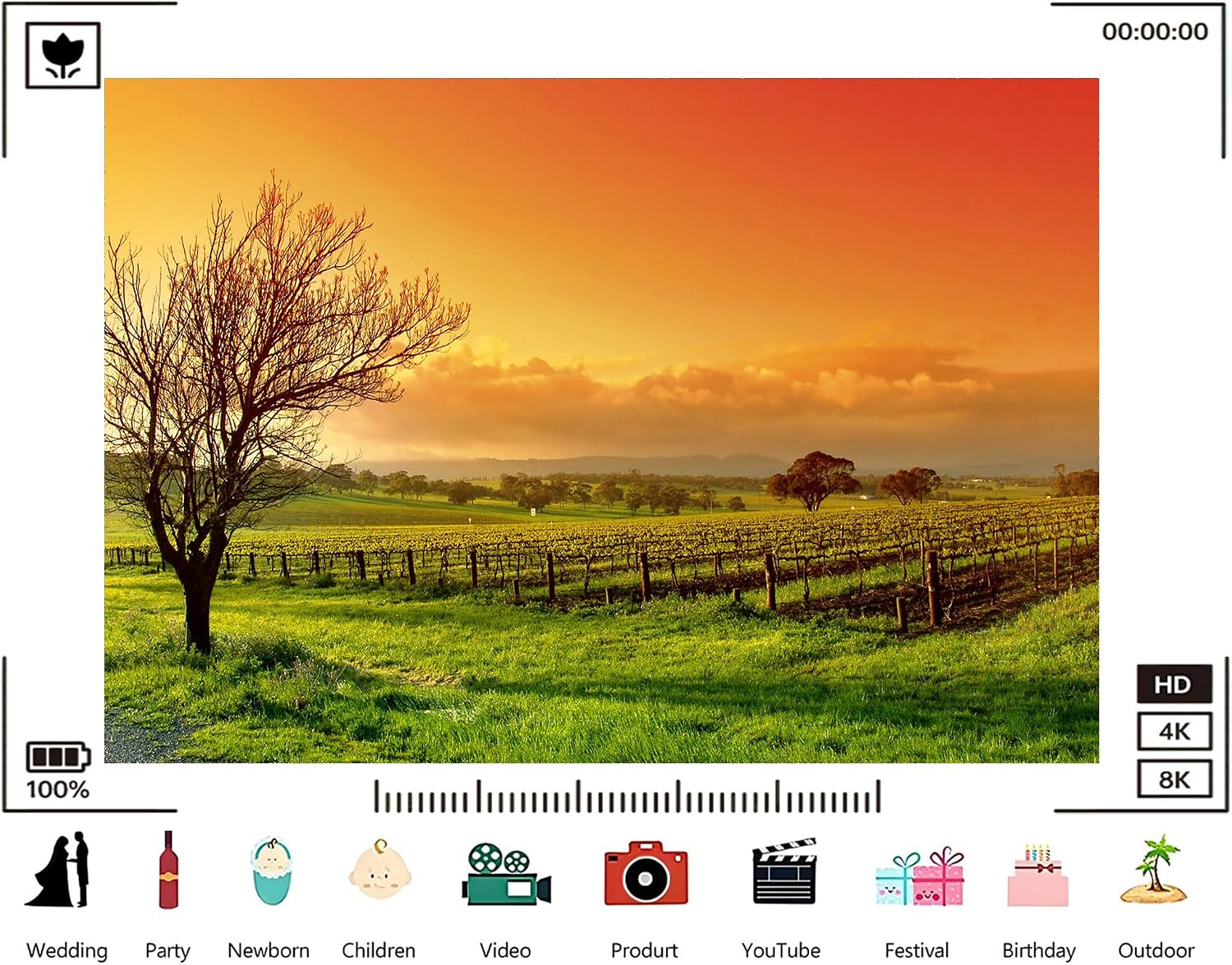 Trykid 20x10ft Vineyard Sunset Photography Backdrop Orange Green Landscape Tree Photo Background for Wedding Party Camping Decoration Home Tapestry Photo Studio Prop Fabric