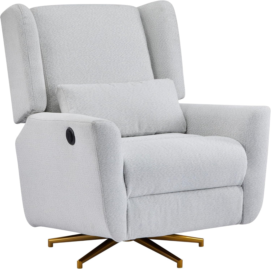 Christopher Knight Home Dolia Fabric Upholstered 360° Swivel Chair, Push-Back Power Recliner Chair, Iron Recliner Sofa with Rotation, Living Room Lounge Sofa, Adjustable Backrest, Gold + Light Grey