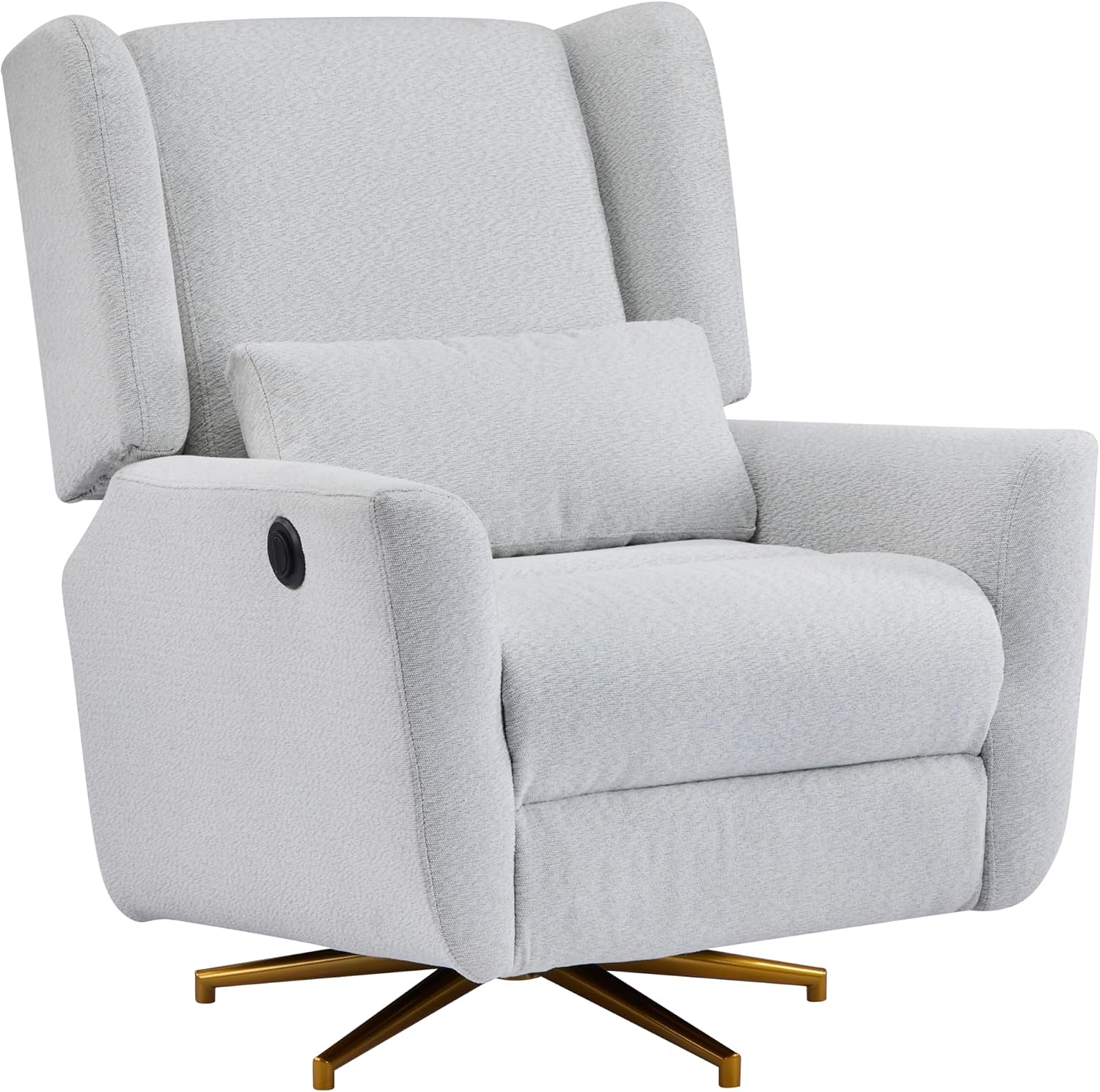 Christopher Knight Home Dolia Fabric Upholstered 360° Swivel Chair, Push-Back Power Recliner Chair, Iron Recliner Sofa with Rotation, Living Room Lounge Sofa, Adjustable Backrest, Gold + Light Grey
