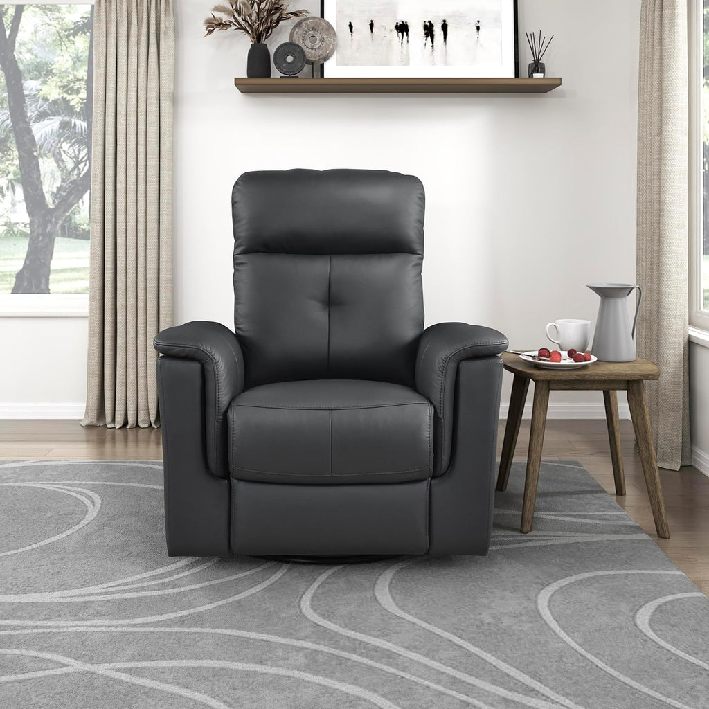 Lexicon Swivel Glider Recliner Chair, Comfy Nursery Glider, Top Grain Leather Match Recliner, Manual Reclining Chair for Living Room/Office/Apartment, Black