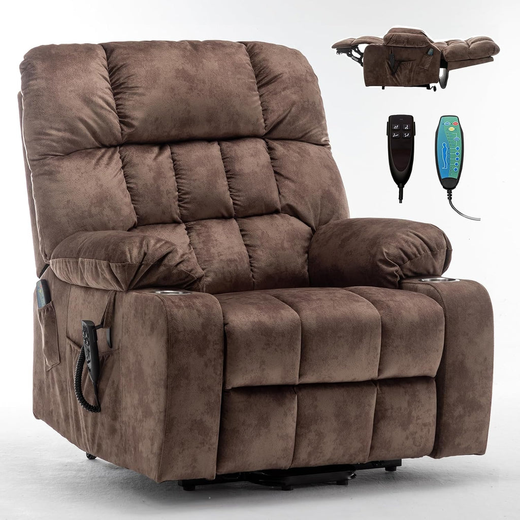 Oversized Power Recliner Chair for Big and Tall 400 LBS, 25.5' Extra Wide Electric Lift Chair with Heat and Massage, Dual Motor 180° Lay Flat Recliner Living Room Sofa, Velvet Big Lift Recliner