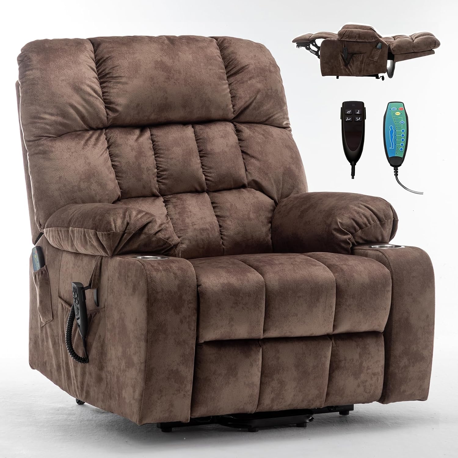Oversized Power Recliner Chair for Big and Tall 400 LBS, 25.5' Extra Wide Electric Lift Chair with Heat and Massage, Dual Motor 180° Lay Flat Recliner Living Room Sofa, Velvet Big Lift Recliner