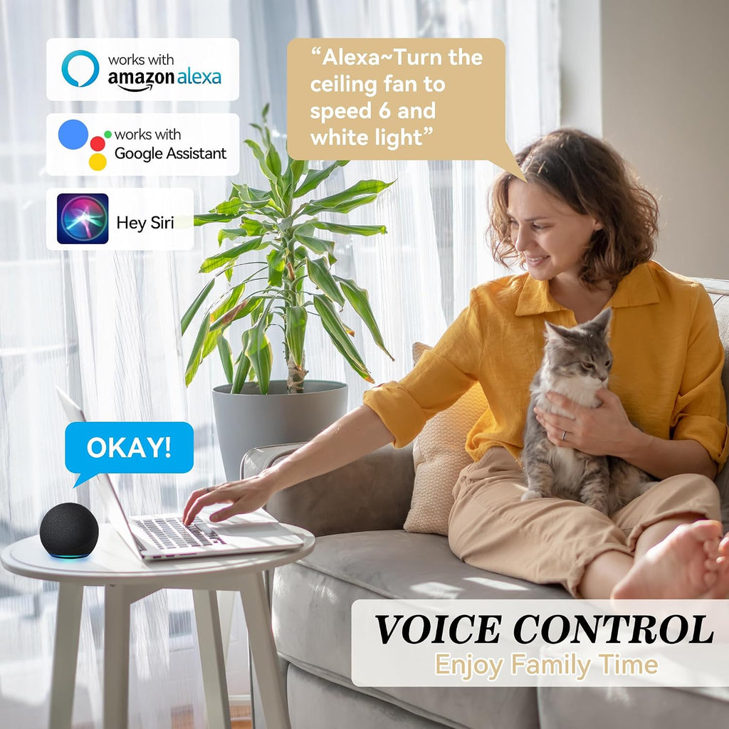 SMAAIR White Ceiling Fan with Light, 56 Inch 3 Blade Low Profile Ceiling Fan with Light and 10 Speed DC Motor, Works with APP/Alexa/Google Assistant/Siri Shortcuts