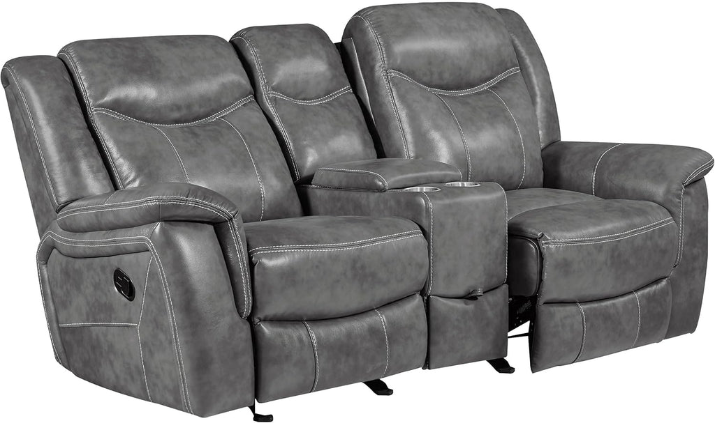 Coaster Home Furnishings - Conrad - Faux Leather Upholstered Padded Arm Glider Loveseat with Cup Holders, USB Port, Storage Drawer, and Power Outlet - Living Room & Home Theater - Gray - 650355