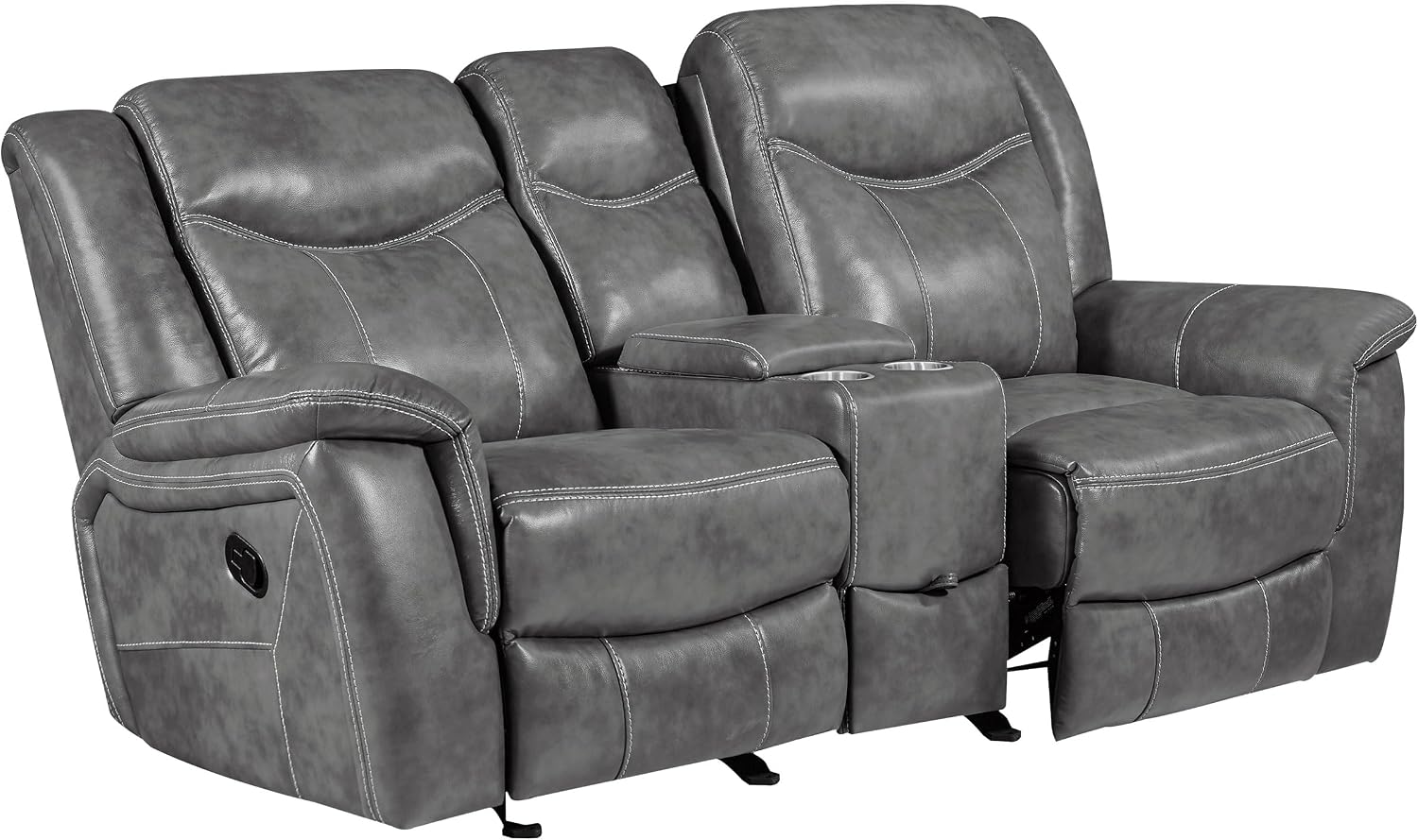 Coaster Home Furnishings - Conrad - Faux Leather Upholstered Padded Arm Glider Loveseat with Cup Holders, USB Port, Storage Drawer, and Power Outlet - Living Room & Home Theater - Gray - 650355