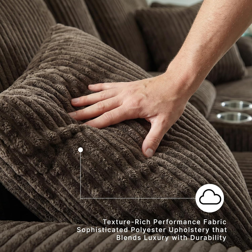 Signature Design by Ashley Top Tier Contemporary L-Shaped 3-Piece Reclining Sectional Sofa with Chaise, Console Storage and 4 Accent Pillows, Dark Brown