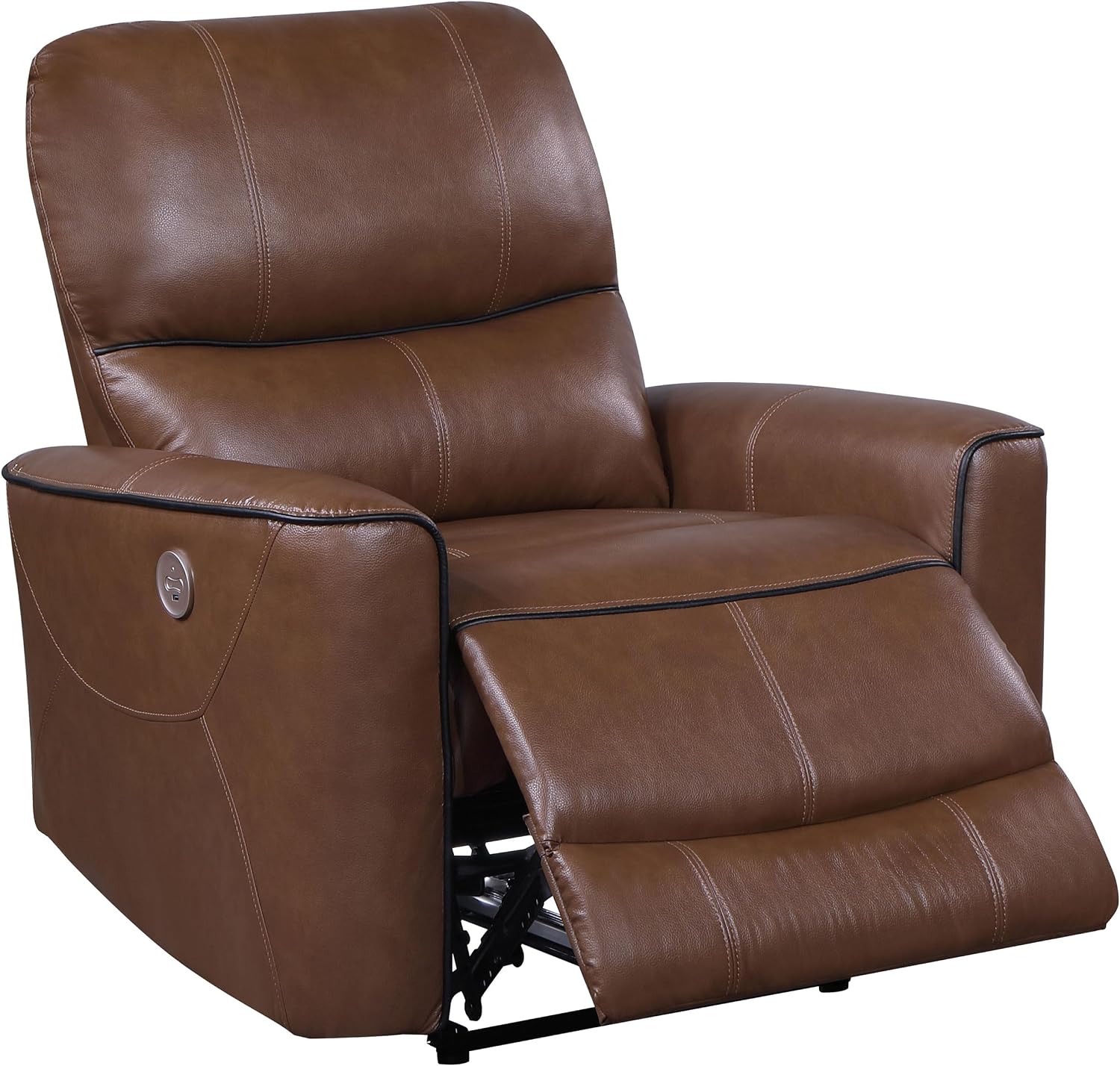 Coaster Home Furnishings - Greenfield - Faux Leather Upholstered Power Recliner Chair with Power Reclining, USB Port, and Channel Tufting - Living Room - Saddle Brown - 610266P