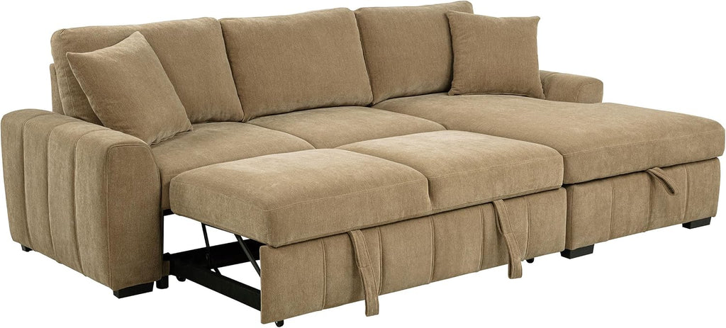 Coaster Home Furnishings - Pastrana - Wood and Fabric - Sleeper Sectional Sofa with Right-arm-Facing Chaise, and Track Arms - Living Room - Camel - 500348