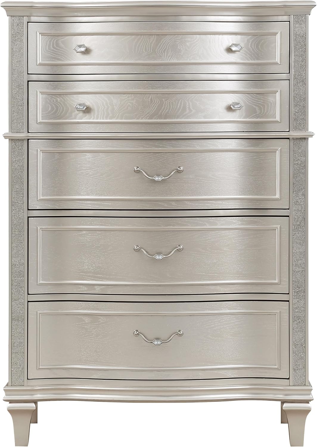 Coaster Home Furnishings - Evangeline - Wood - 6-Drawer Chest with Hexagonal-Shaped Knobs and Felt-Lined Drawer - Bedroom - Modern Classic - Silver Oak - 223395