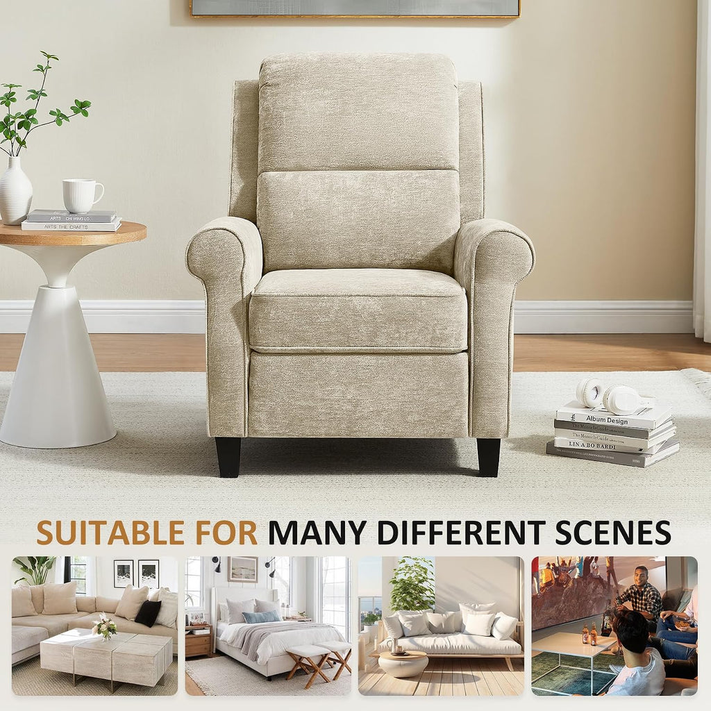 Oversized Recliner Chair, Push Back Recliner Chair with Padded Seat, Comfy Chenille Reclining Armchair, Upholstered Single Sofa for Living Room, Bedroom, Nursery, Reading