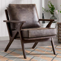 INZOY Mid-Century Modern Accent Chair with Wood Frame, PU Leather Living Room Chair and Soft Thick Padded Armchair for Living Room Bedroom Reception with Removable Upholstered Cushions, Dark Grey
