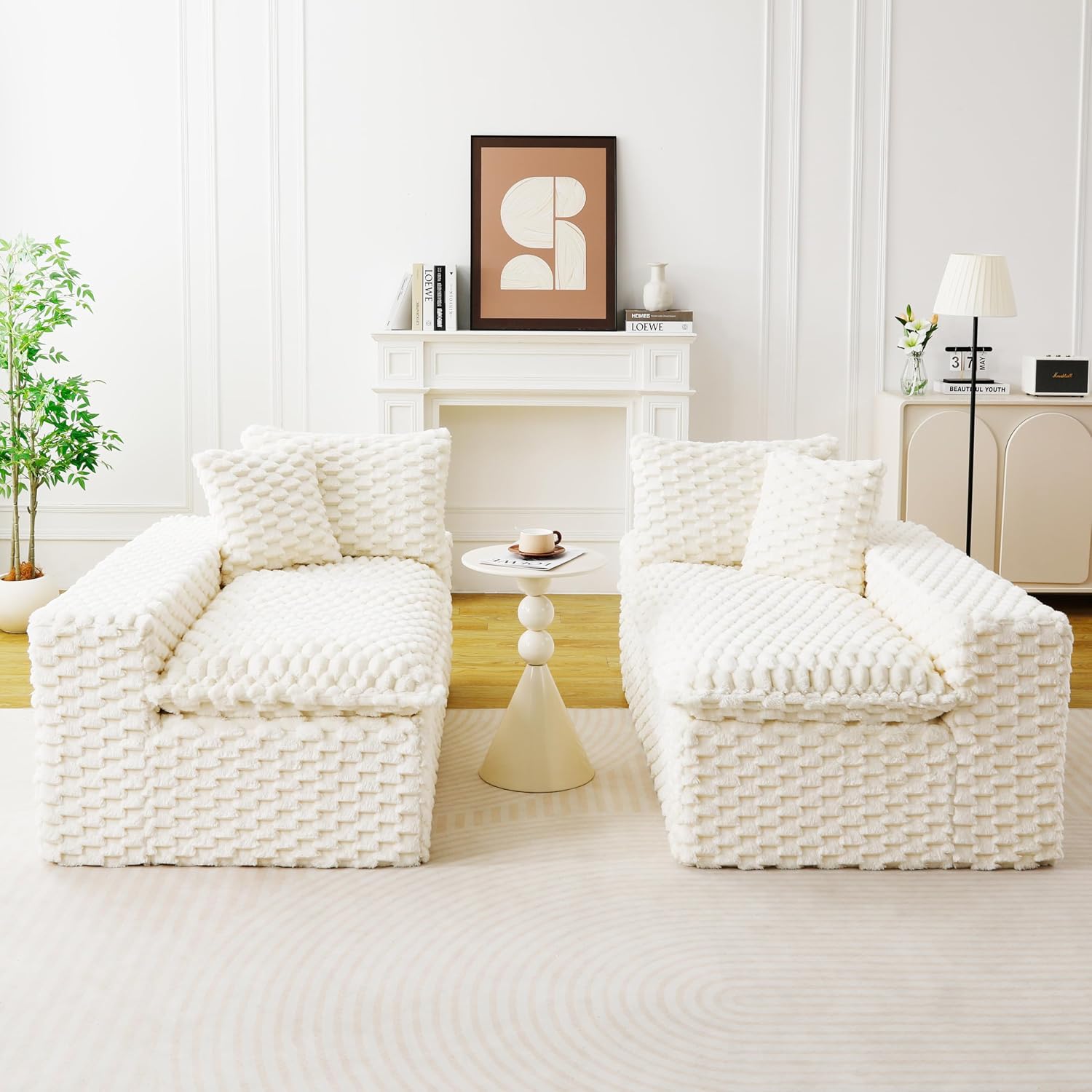 KEIKI 120' Modular Boneless Couch Full Chaise for Bedroom, 4-Seater Sectional Couches for Living Room Furniture, Deep Seat Deep Soft Sofa Bed for Living Room Corner Pet Friendly, White