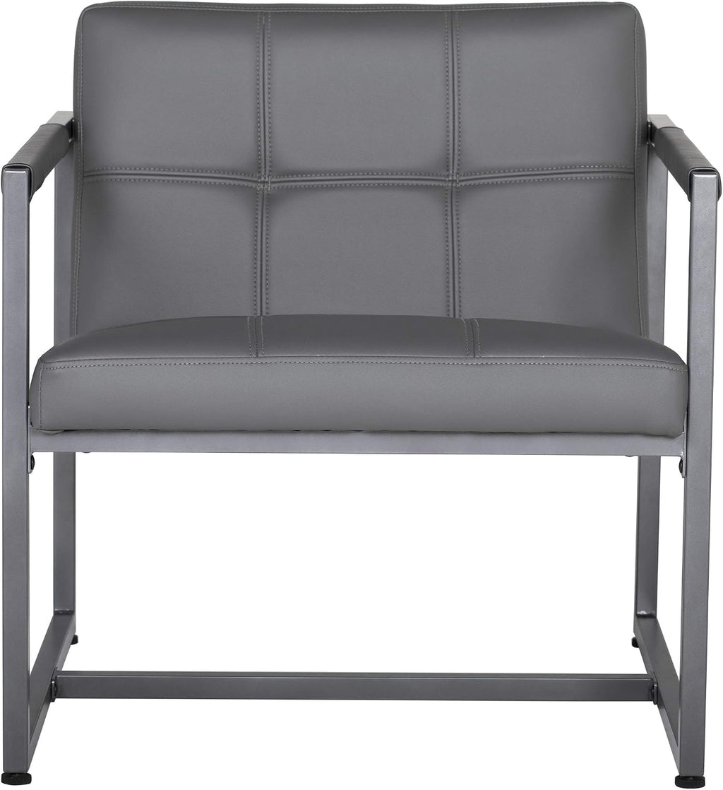 Studio Designs Home Modern Accent Chair Camber Mid-Century, Pewter Grey Metal Frame & Smoke Bonded Leather