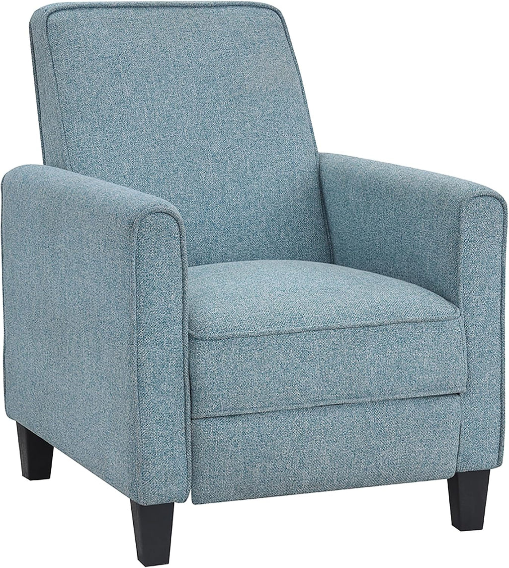 24/7 Shop at Home Mulvane Modern Recliner Chair with Push Back & Foot Rest, Single Couch with Fabric Upholstered & Plastic Legs, Sofa Reclinable Individual for Bedroom, Living Room, Home Office, Blue