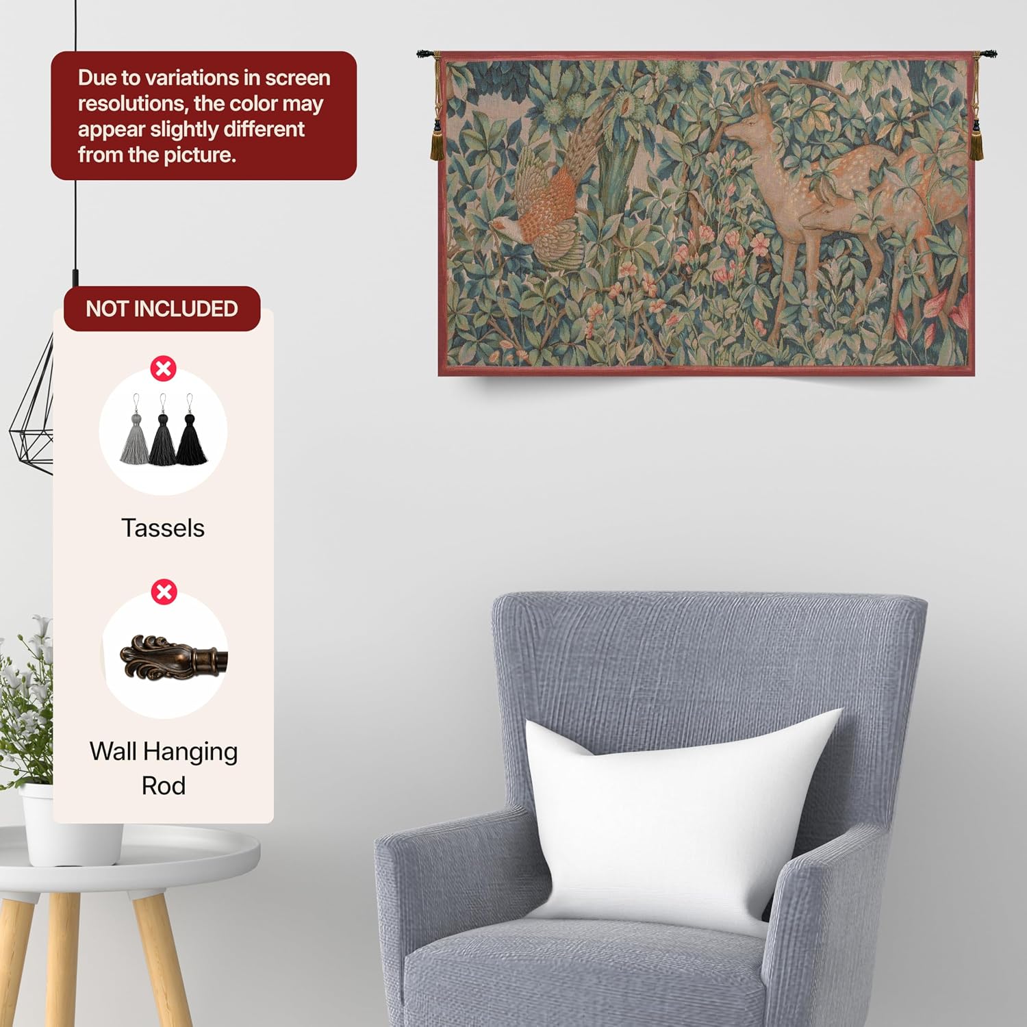 Charlotte Home Furnishings Inc French 46 x 28 in, Pheasant and Doe Medieval Tapestry Wall hanging Boho decor for Living Room Home Decor, European Cotton Jacquard Woven