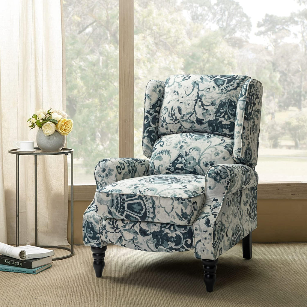 HULALA HOME Upholstered Wingback Recliner Chair, Small Adjustable Footrest Push Back Single Reclining Sofa, Mid Century Modern Lounge Armchair for Living Room, Bedroom, Reading/Floral
