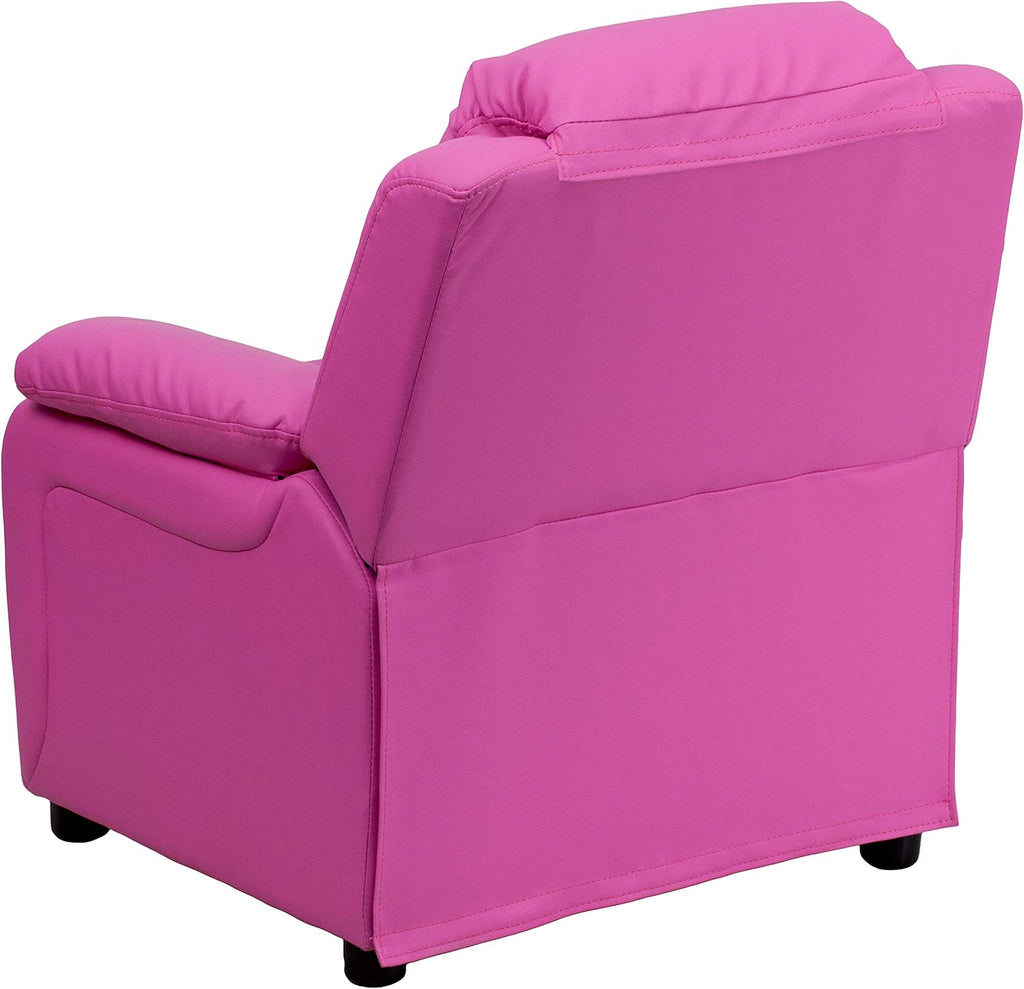 Flash Furniture Charlie Vinyl Kids Recliner with Flip-Up Storage Arms and Safety Recline, Contemporary Reclining Chair for Kids, Supports up to 90 lbs., Hot Pink