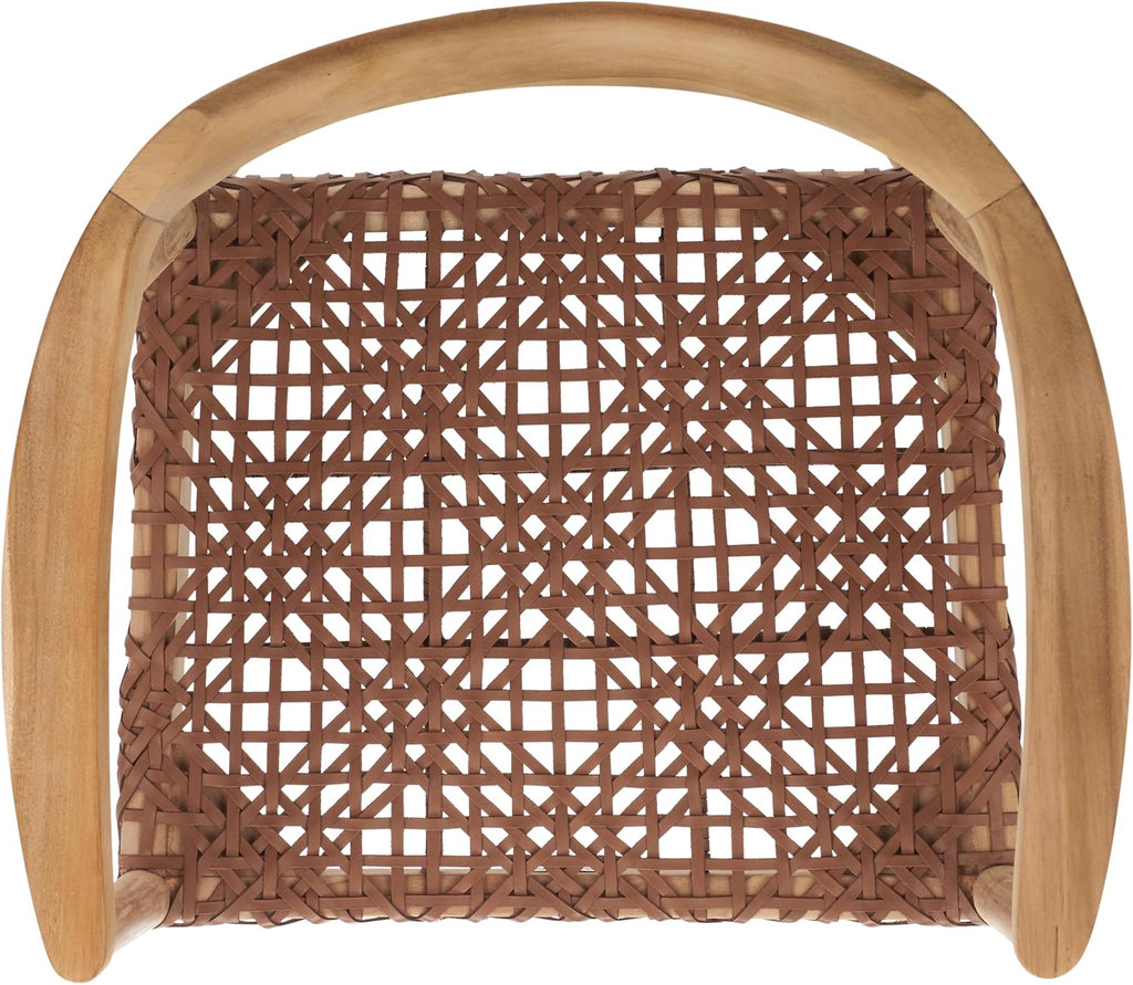 SAFAVIEH Home Collection Munro Natural Teak Wood/Light Honey Leather Woven Accent Chair (Fully Assembled)
