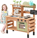 OLLIKIVI Outdoor Play Kitchen for Kids | Wooden Mud Kitchen Set with Removable Sink, Planting Area, Oven, Stove, Dual-Sided Chalkboard & Storage | Backyard Pretend Toy | Ages 3+