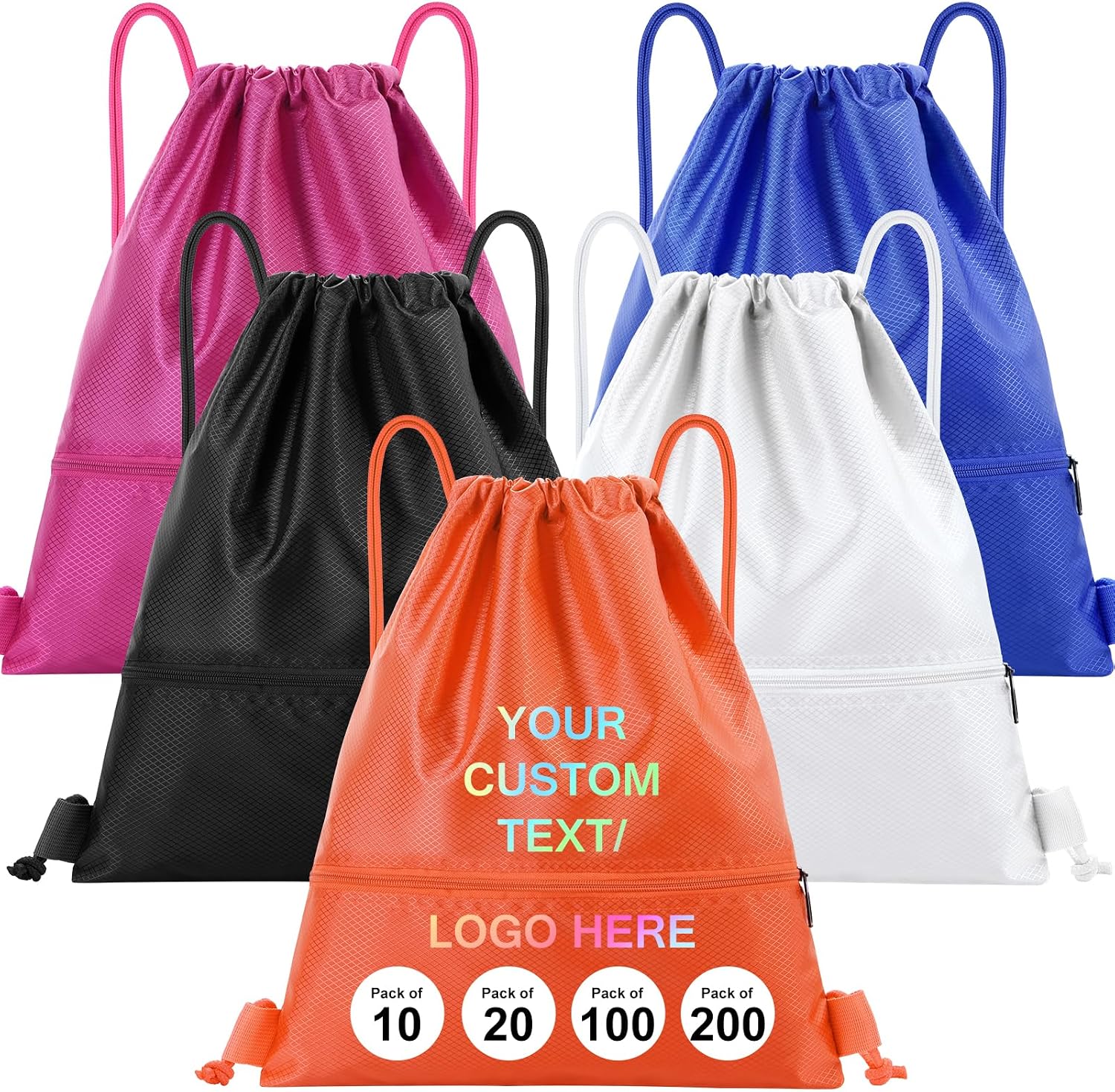 100 Pack Custom Drawstring Bags Bulk, Personalized Drawstring Backpacks with Initials Name for Sports, Draw String Back Bag for Travel Beach Dance Gymnastics Climb Trip Party Daily Use