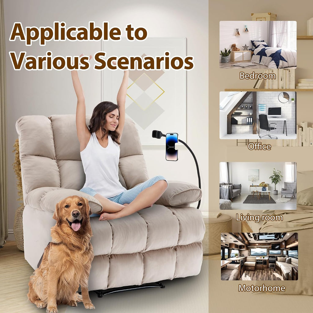 Manual Adjustable Oversized Recliner Chair with Phone Holder, Extra Large Recliner for Heavy Duty Adults 400lbs, Big Man Recliners for Living Room, Nursery, RV