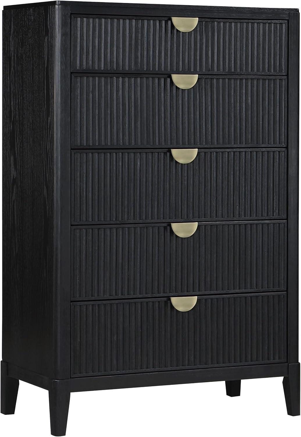 Coaster Home Furnishings - Brookmead - Wood - 5-Drawer Chest with Fluted Drawer Fronts, Half-Moon Handles, Felt Lining Top and Tapered Legs - Transitional - Bedroom - Black - 224715