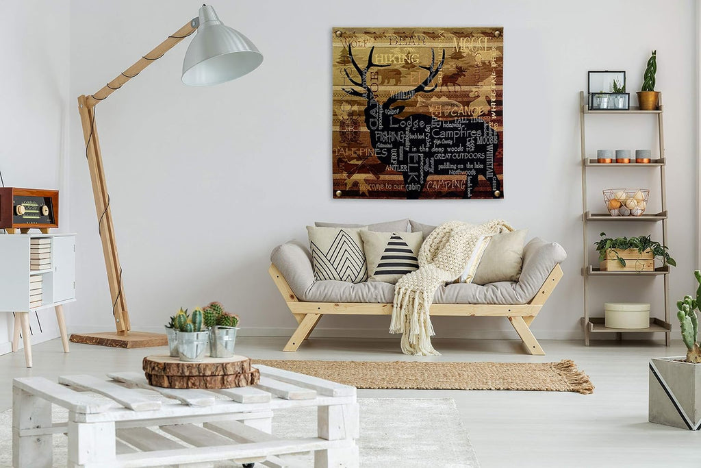 Nature's Calling by Julianna James | Woven Tapestry Wall Art Hanging | Deer Silhouette Word Cloud Nature Design | 100% Cotton USA Size 53x51