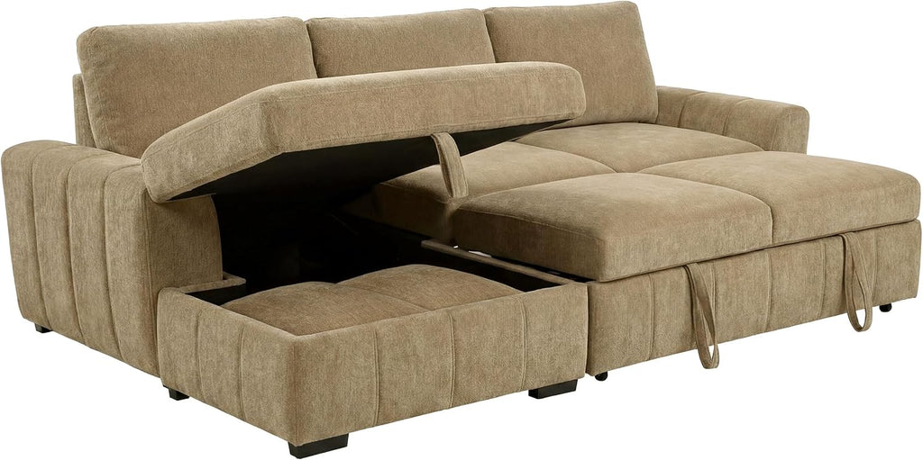 Coaster Home Furnishings - Pastrana - Wood and Fabric - Sleeper Sectional Sofa with Left-arm-Facing Chaise, and Track Arms - Living Room - Camel - 500358