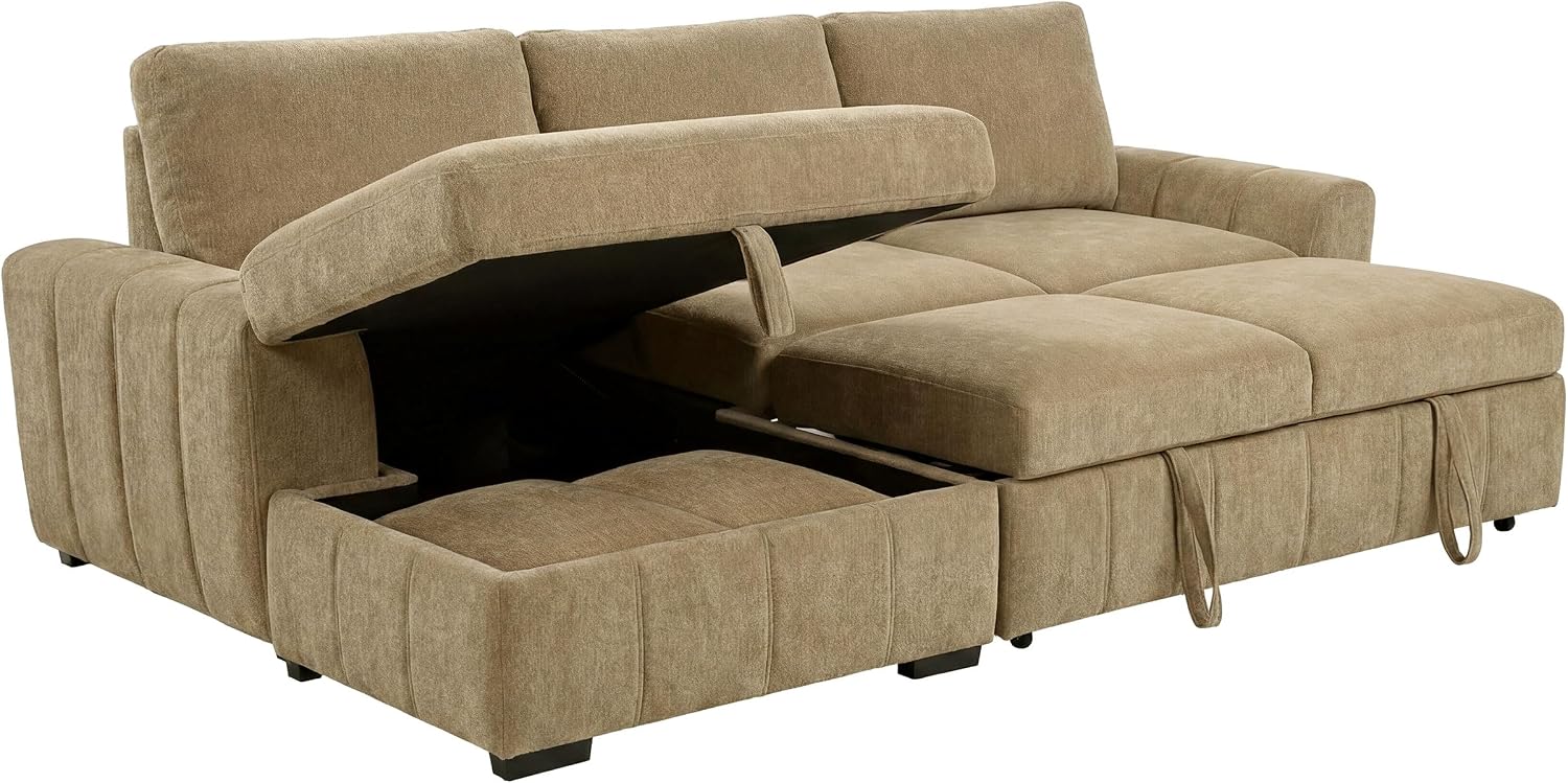 Coaster Home Furnishings - Pastrana - Wood and Fabric - Sleeper Sectional Sofa with Left-arm-Facing Chaise, and Track Arms - Living Room - Camel - 500358
