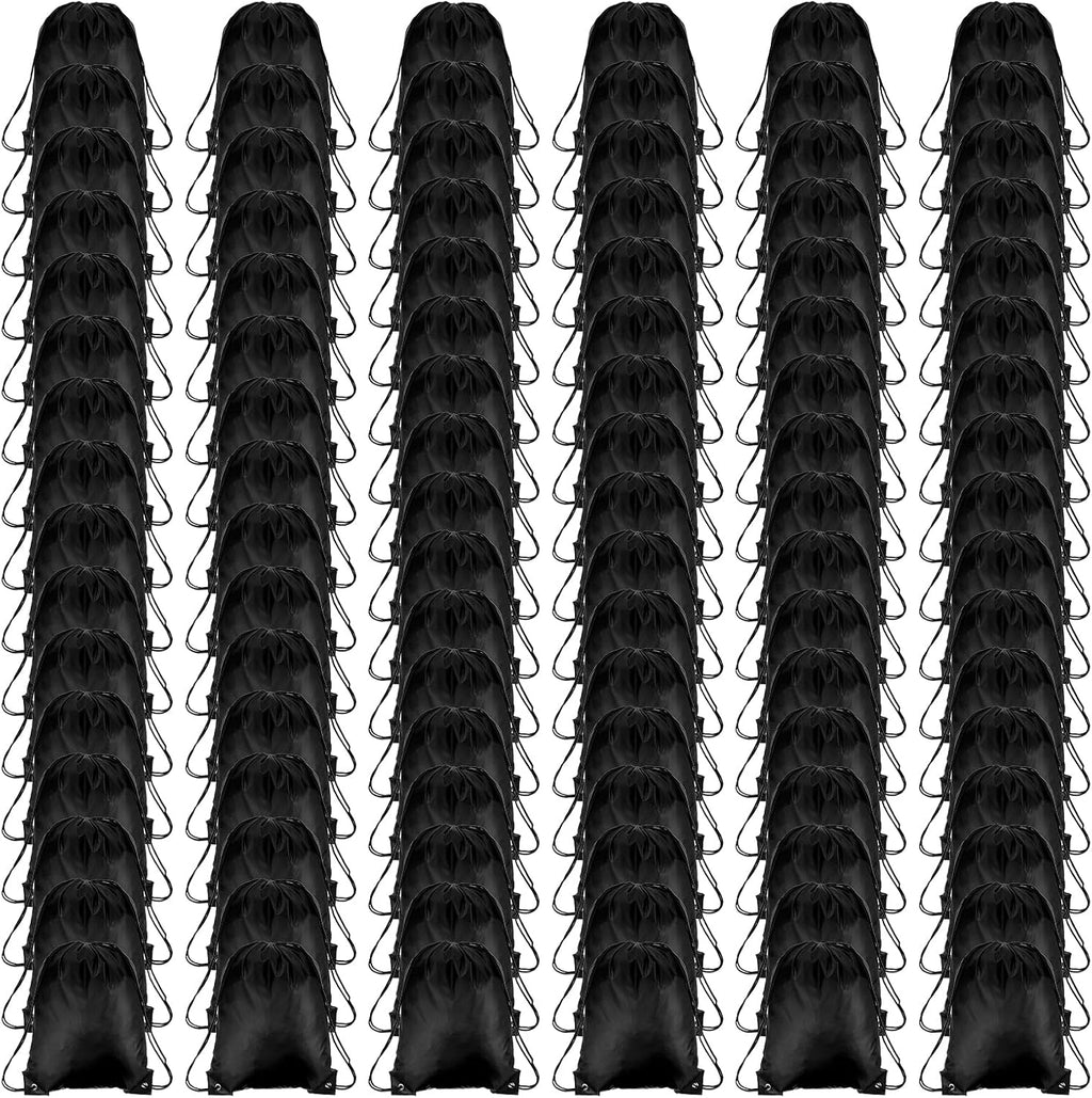 PATIKIL Drawstring Backpack Bulk 100 Pack Draw String Bags 210D Polyester Gym Cinch Sack for Women Men Gym Sport Travel Party, Black (16.5' x 13.3')