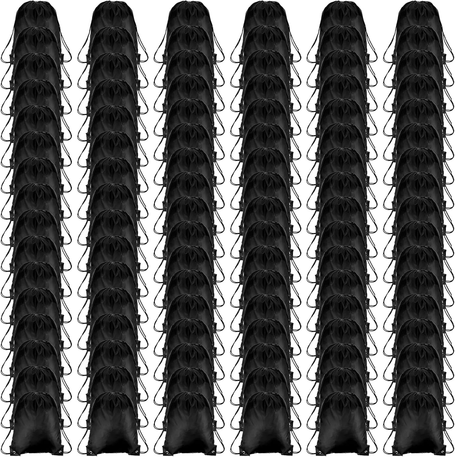 PATIKIL Drawstring Backpack Bulk 100 Pack Draw String Bags 210D Polyester Gym Cinch Sack for Women Men Gym Sport Travel Party, Black (16.5' x 13.3')