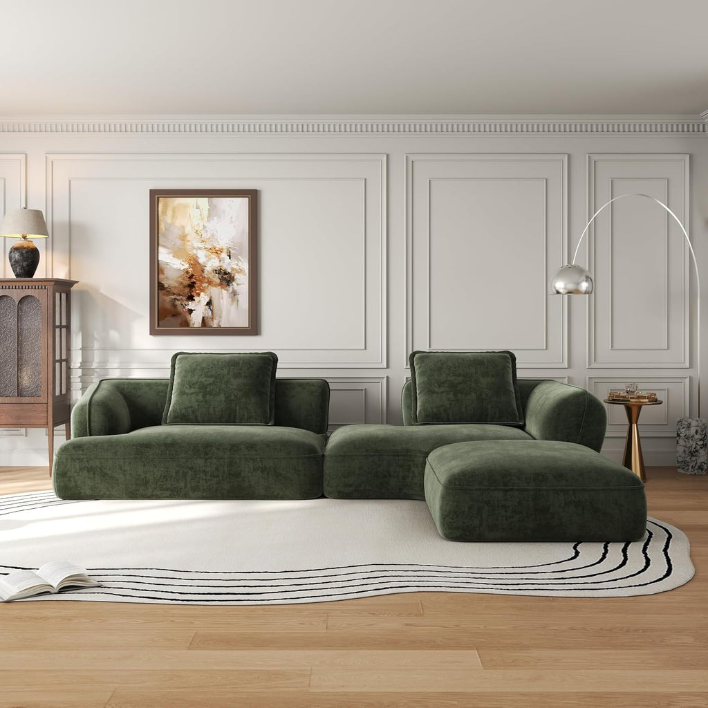 Christopher Knight Home Zacha 121' Modular L-Shape Sofa Couch with Chaise Lounge, Modern Boneless Sofa for Living Room, Fabric Upholstered Cloud Couch with Deep Seat, Olive Green