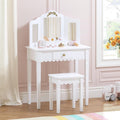 Spirich Kids Vanity Set with Mirror and Stool, Kids Make Up Vanity Desk for Little Girls, Children Makeup Dressing Table with Drawer