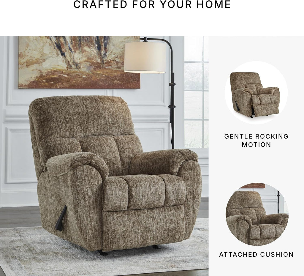 Signature Design by Ashley Rampant Casual Manual Rocker Recliner with Pillow-Top Arms, Light Brown