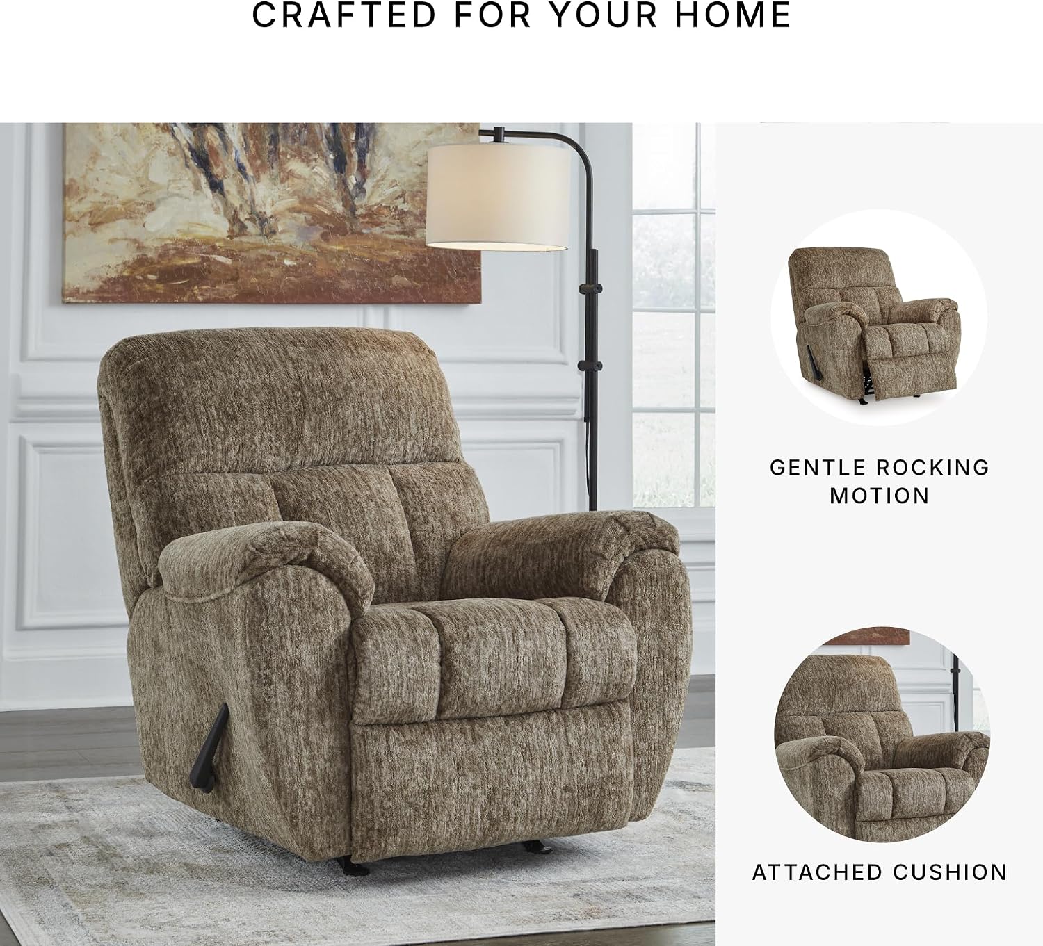 Signature Design by Ashley Rampant Casual Manual Rocker Recliner with Pillow-Top Arms, Light Brown